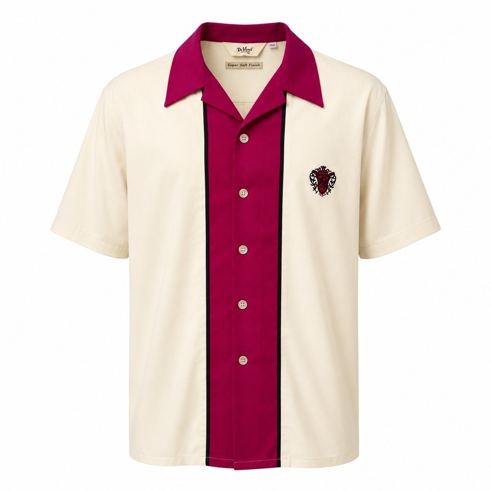 DaVinci California Shirt Mens XXXL Cream Burgundy Rayon Charlie Retro Rockabilly